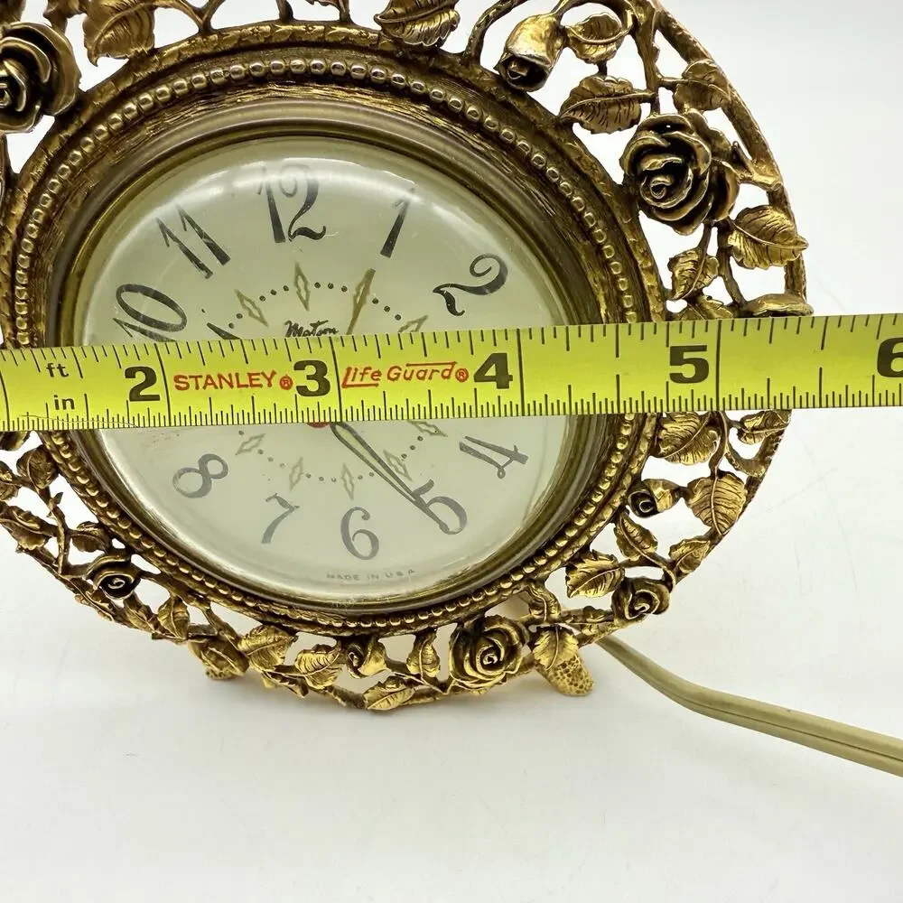 Matson 24K Gold Plated Rose Electric Clock Vintage Ornate Table Clock Working
